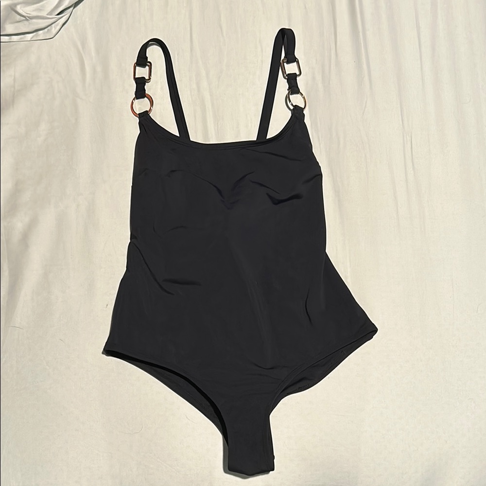 Elegant Black Bodysuit with Ring Details